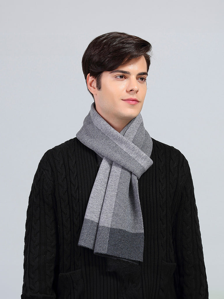 Écharpe homme en laine douce, design bloc couleur, style moderne hivernal, chaud et confortable, longueur généreuse, modèle Sébastien