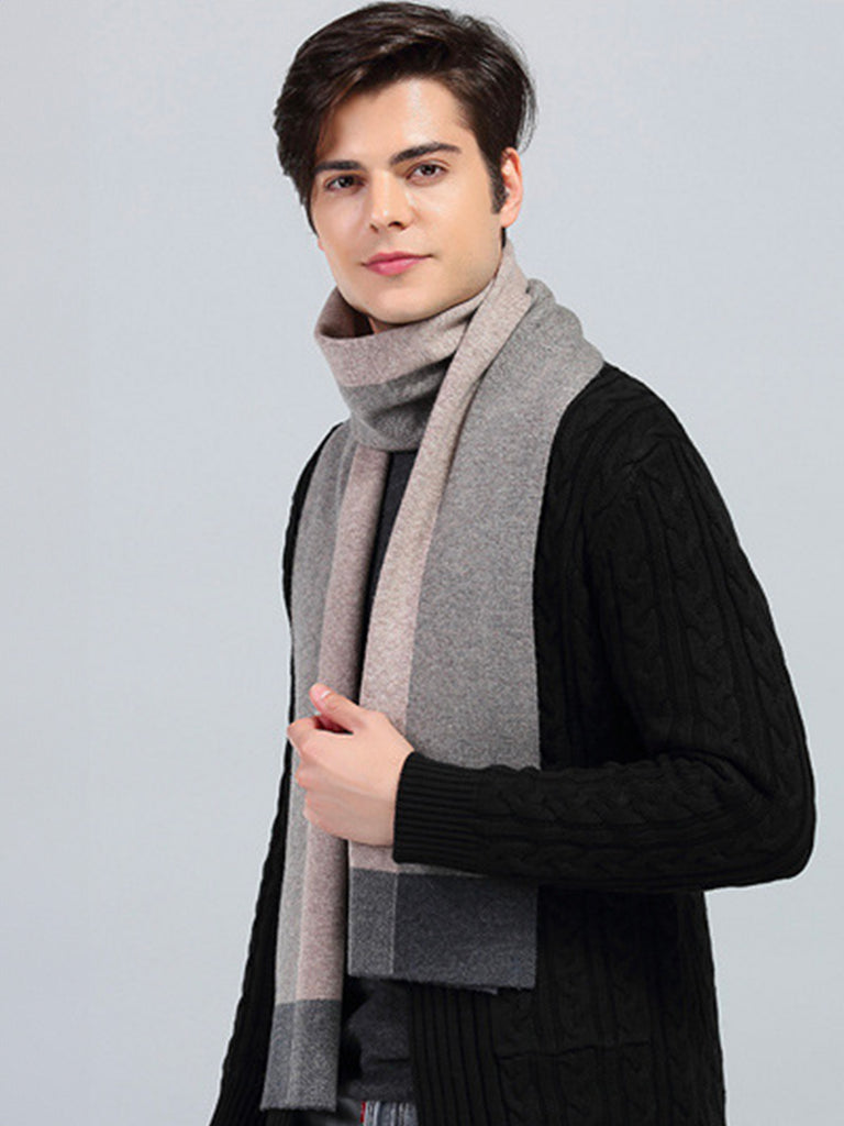 Écharpe homme en laine douce, design bloc couleur, style moderne hivernal, chaud et confortable, longueur généreuse, modèle Sébastien