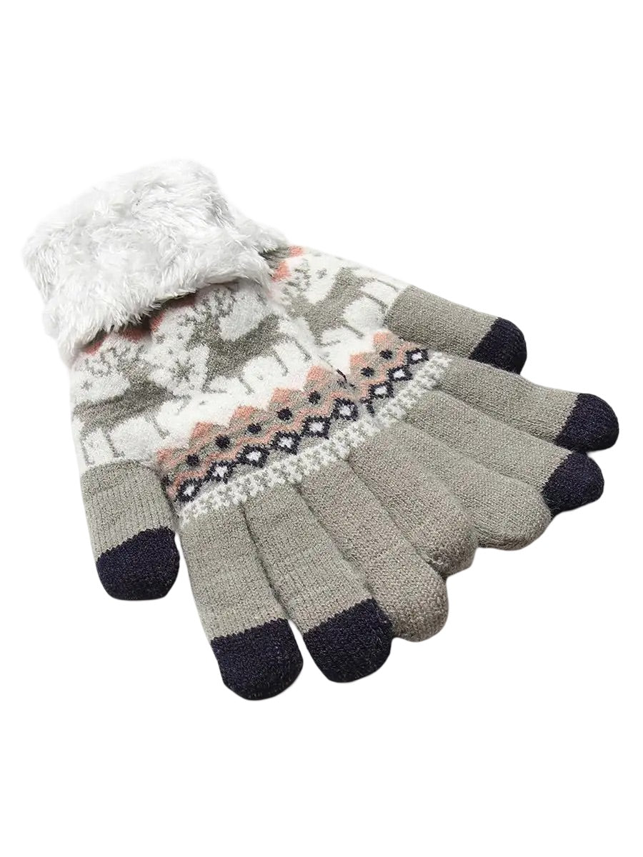Gants d'hiver femme, gants tactiles et chauds, tricotés doublés, avec motifs renne, douillets hiver, modèle Emma