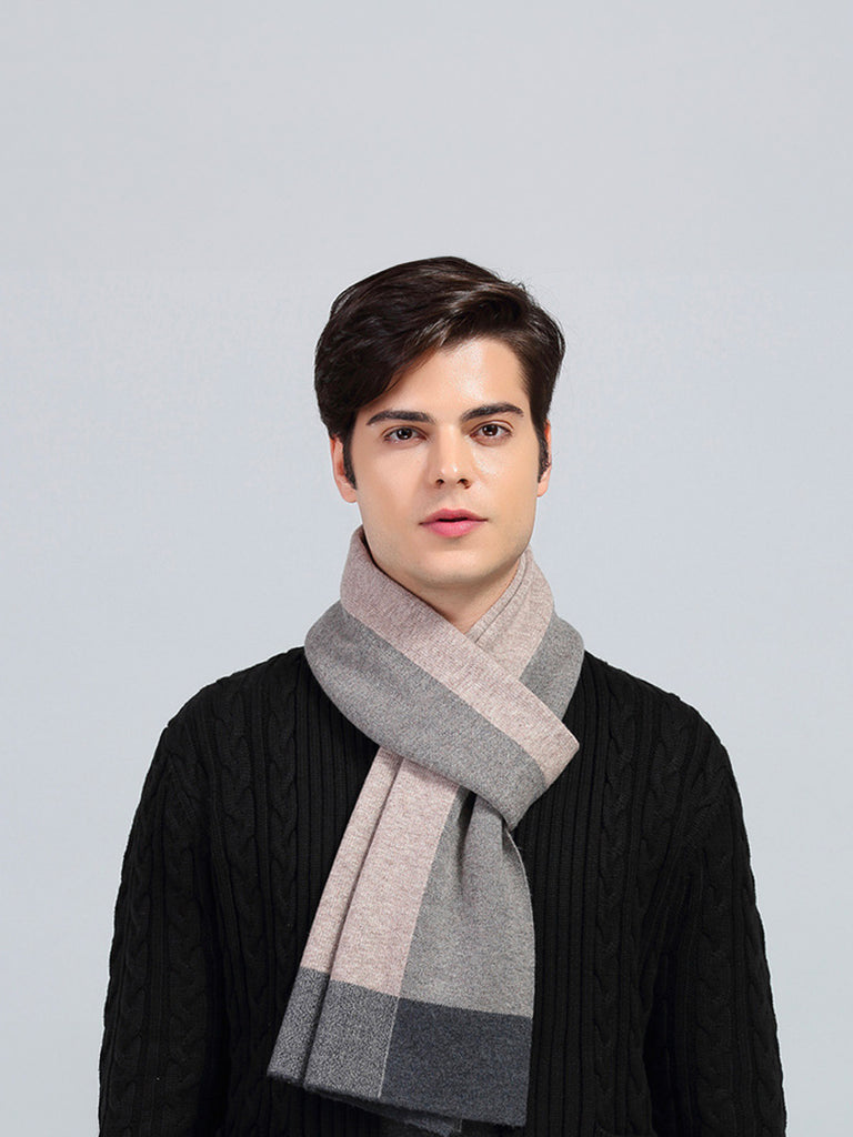 Écharpe homme en laine douce, design bloc couleur, style moderne hivernal, chaud et confortable, longueur généreuse, modèle Sébastien