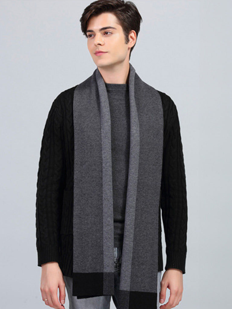 Écharpe homme en laine douce, design bloc couleur, style moderne hivernal, chaud et confortable, longueur généreuse, modèle Sébastien