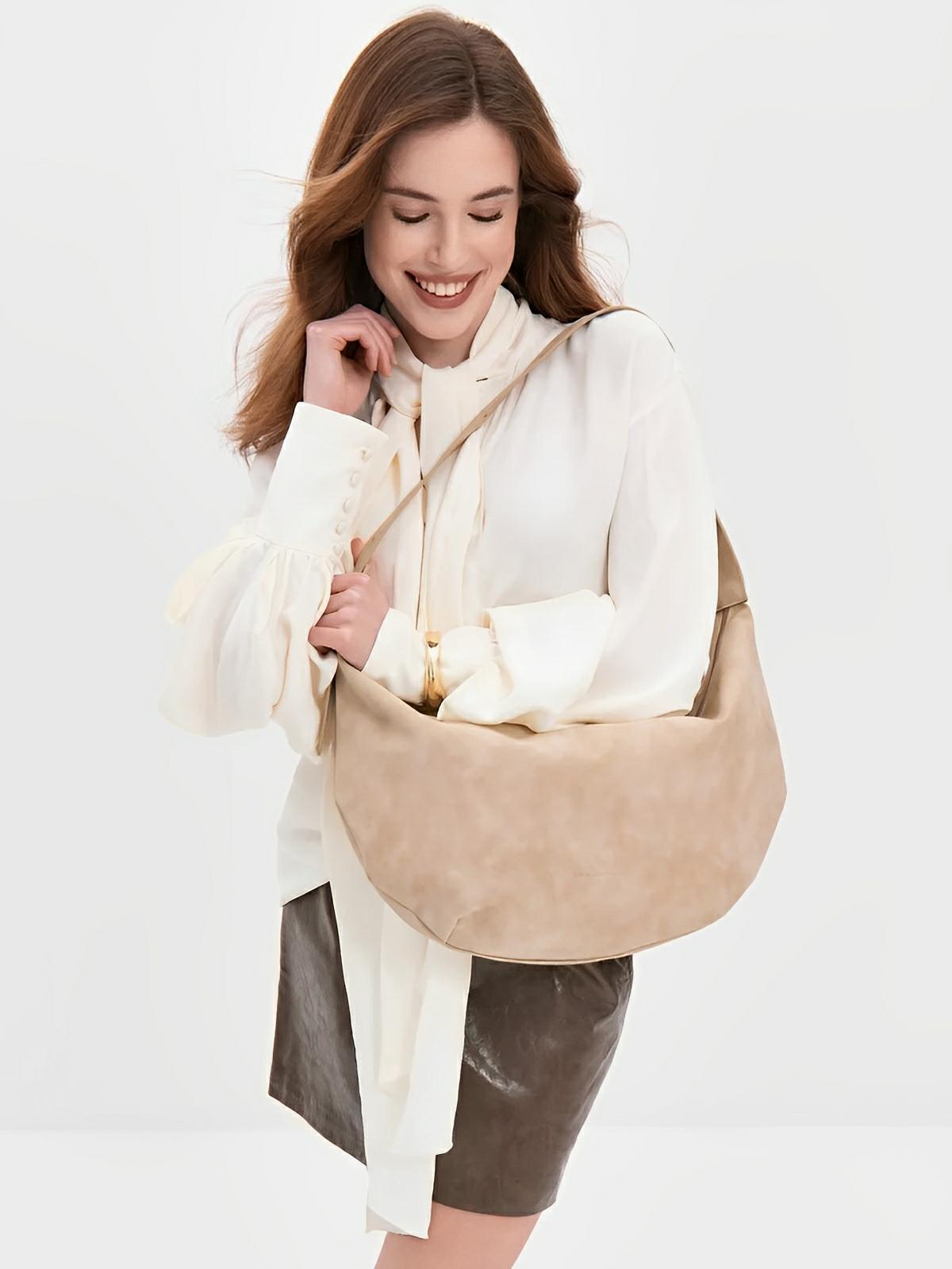 Schultertasche Hobo für Frauen, Schultertrage, Vintage-Stil, Wildleder-Effekt, Quertrage, Modell Jennifer