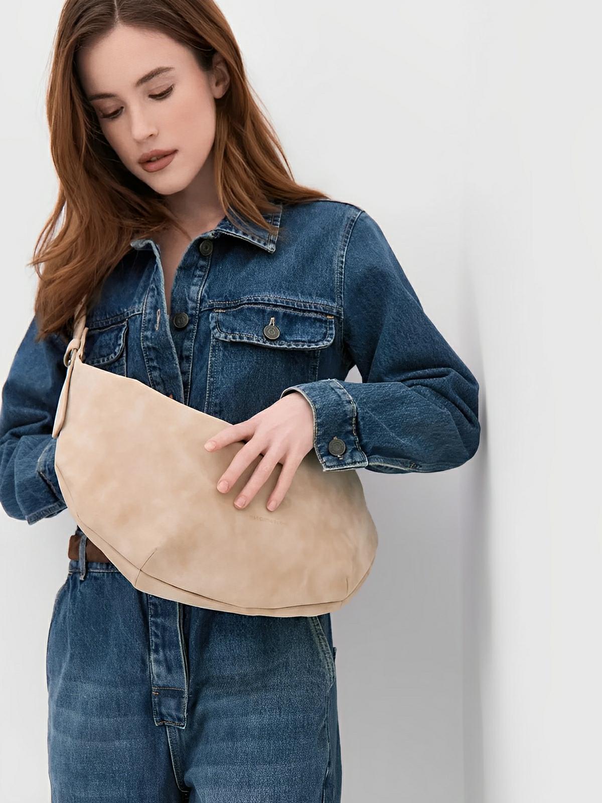 Schultertasche Hobo für Frauen, Schultertrage, Vintage-Stil, Wildleder-Effekt, Quertrage, Modell Jennifer