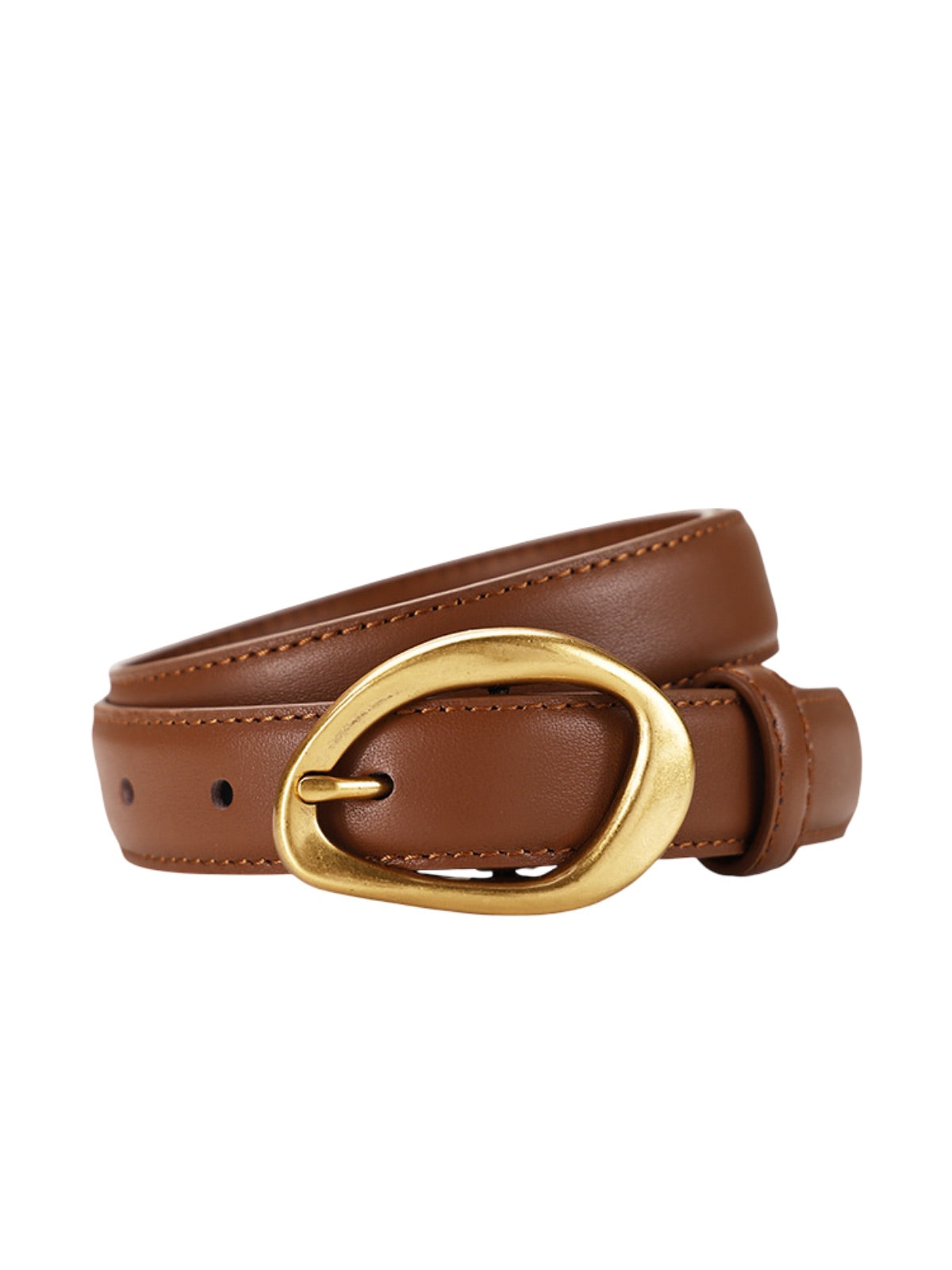 Ceinture femme en cuir, boucle dorée arrondie moderne, ceinture fine classique, accessoire mode 2025, modèle Adla