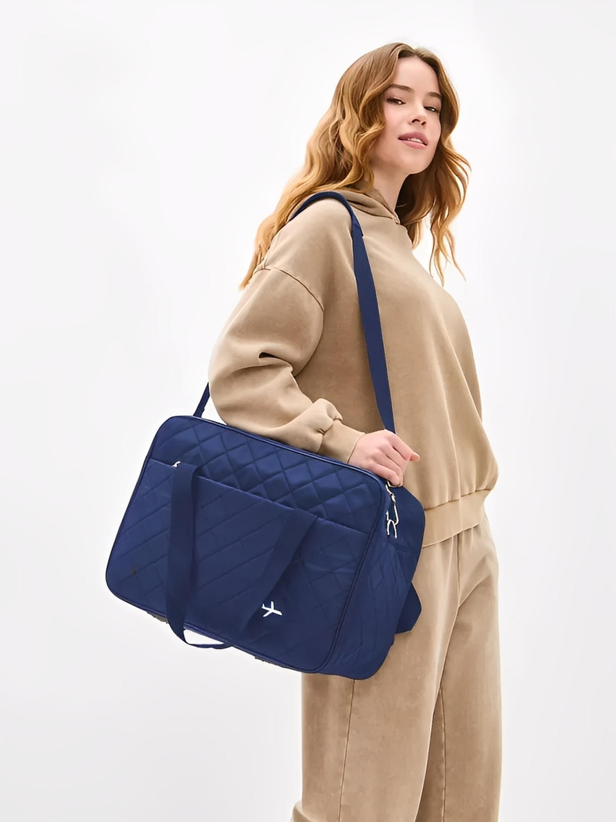 Bagage cabine avion, format 37x31x27 cm, sac de voyage, bandoulière réglable, tissu imperméable, rangement multifonction, modèle Elvire - Sac de voyage - Bleu marine