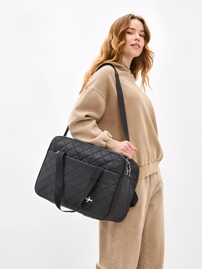 Bagage cabine avion, format 37x31x27 cm, sac de voyage, bandoulière réglable, tissu imperméable, rangement multifonction, modèle Elvire - Sac de voyage - Noir