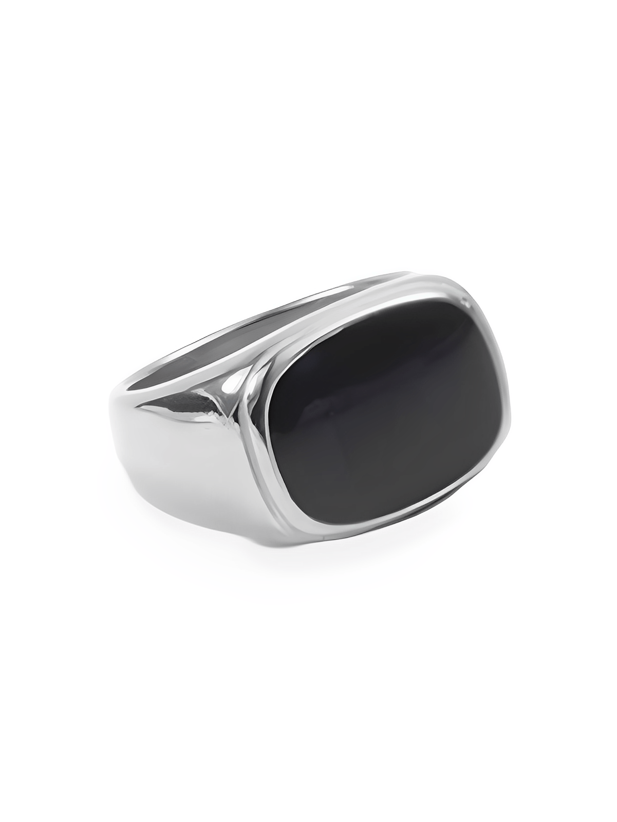 Bague carrée acier inoxydable, or 18K, femme, anneau géométrique, effet nacre, tendance, moderne, modèle Ivanah - Bague - Argent + Noir XXS