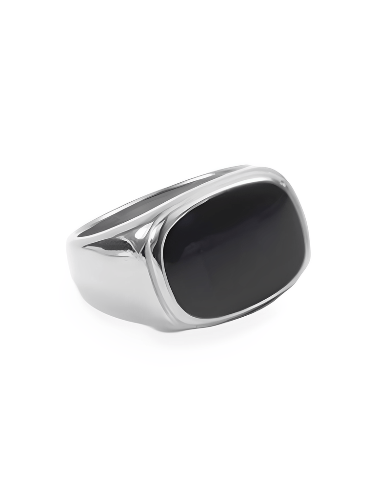 Bague carrée acier inoxydable, or 18K, femme, anneau géométrique, effet nacre, tendance, moderne, modèle Ivanah - Bague - Argent + Noir XXS