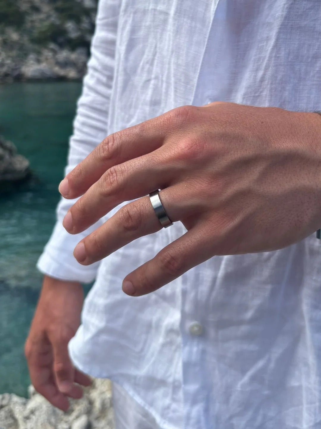 Bague classique pour homme, en acier inoxydable, anneau de 5mm minimaliste, bijou moderne, modèle Artéos - Bague - Argent XS