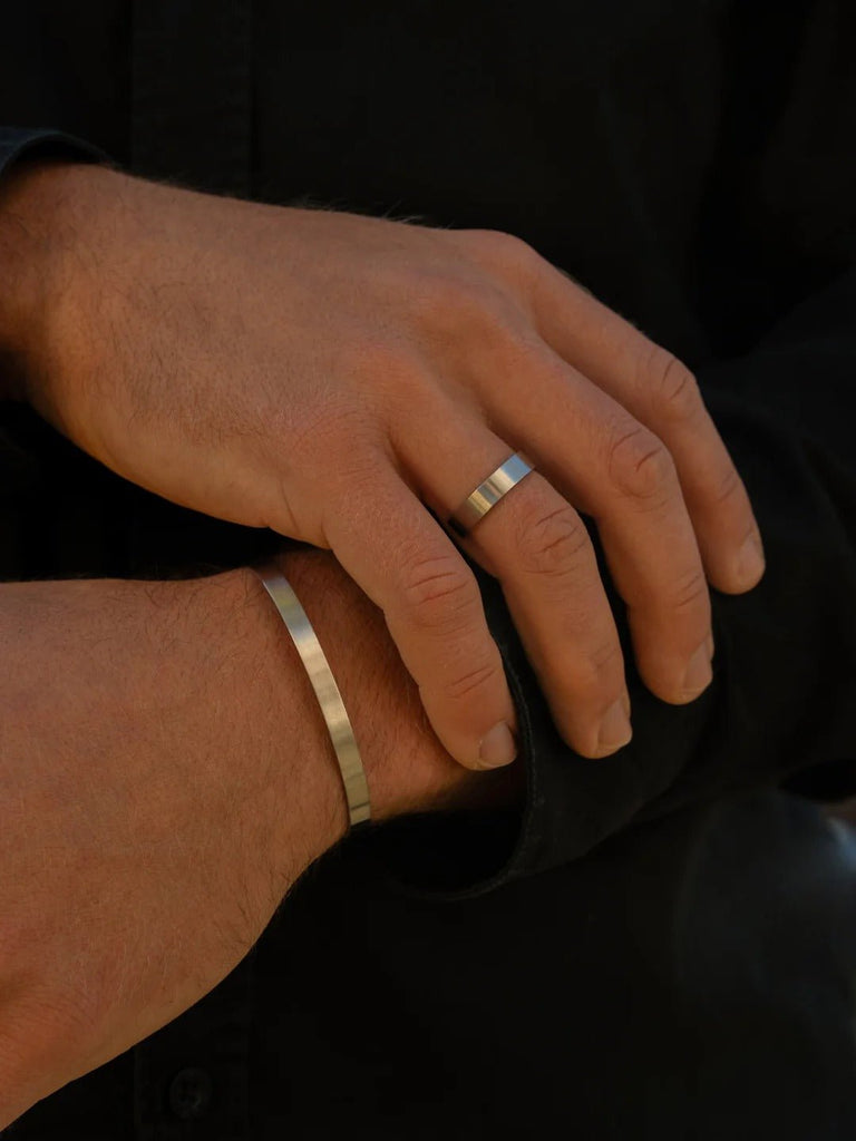Bague classique pour homme, en acier inoxydable, anneau de 5mm minimaliste, bijou moderne, modèle Artéos - Bague - Argent XS