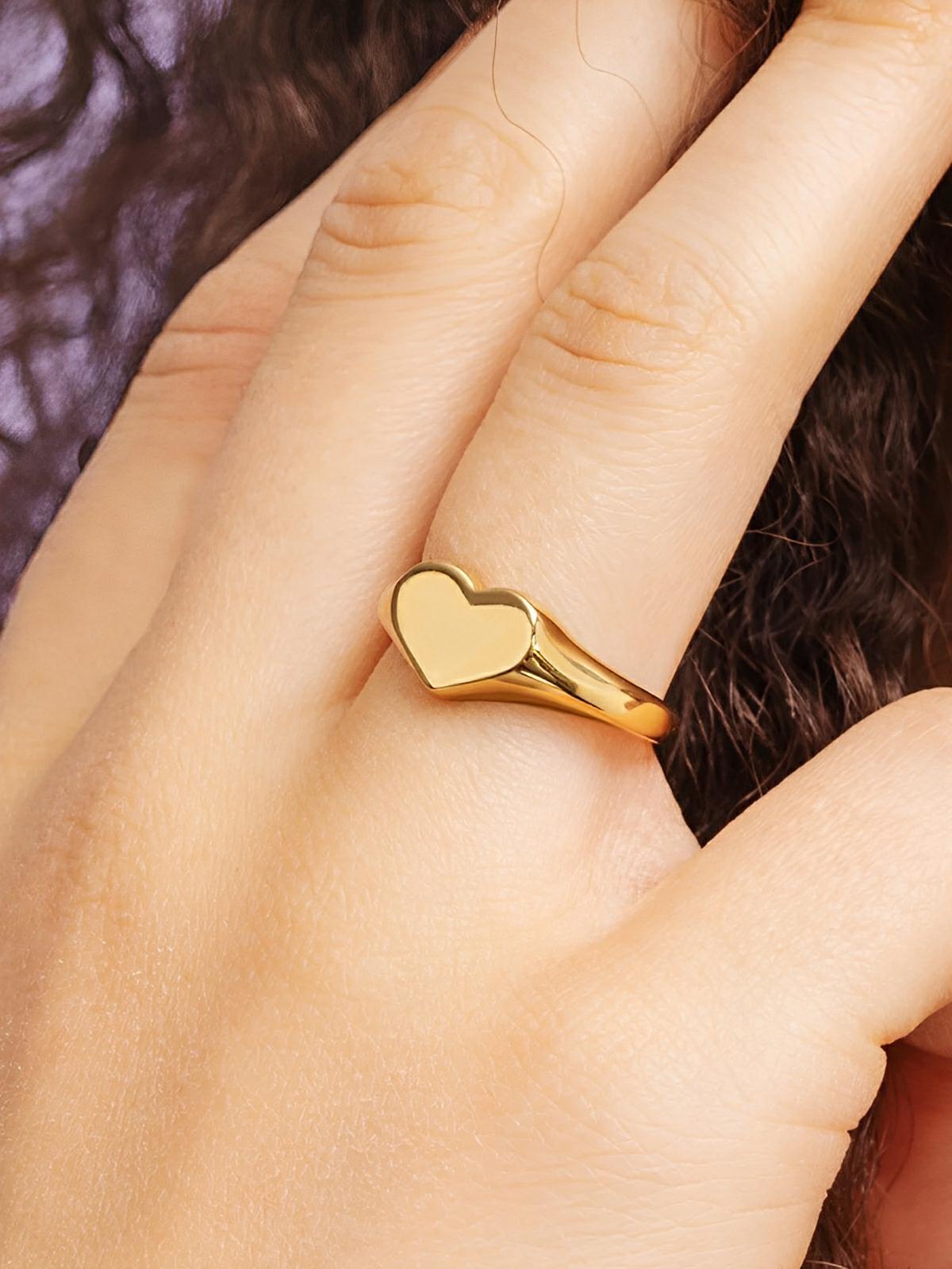 Bague cœur femme, acier inoxydable 18K, anneau amour, bijou minimaliste, bague résistante eau, modèle Imane - Bague - Or XS