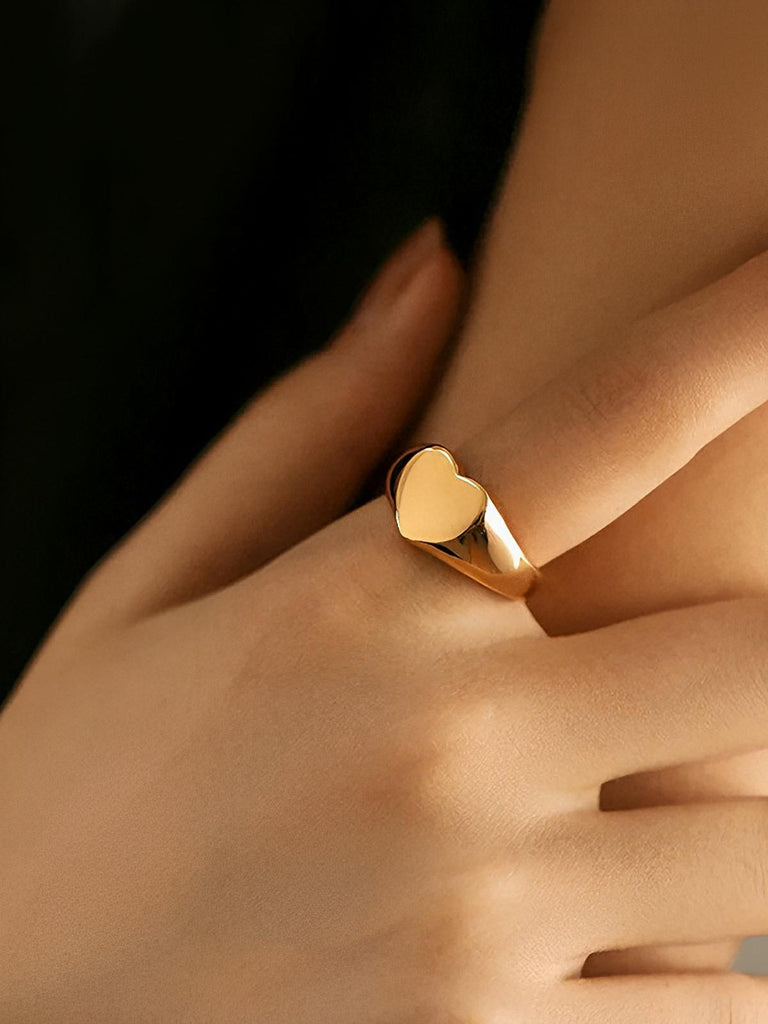 Bague cœur femme, acier inoxydable 18K, anneau amour, bijou minimaliste, bague résistante eau, modèle Imane - Bague - Or XS