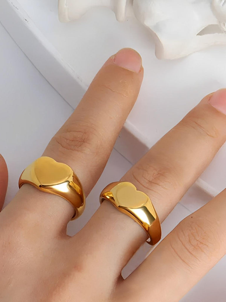 Bague cœur femme, acier inoxydable 18K, anneau amour, bijou minimaliste, bague résistante eau, modèle Imane - Bague - Or XS