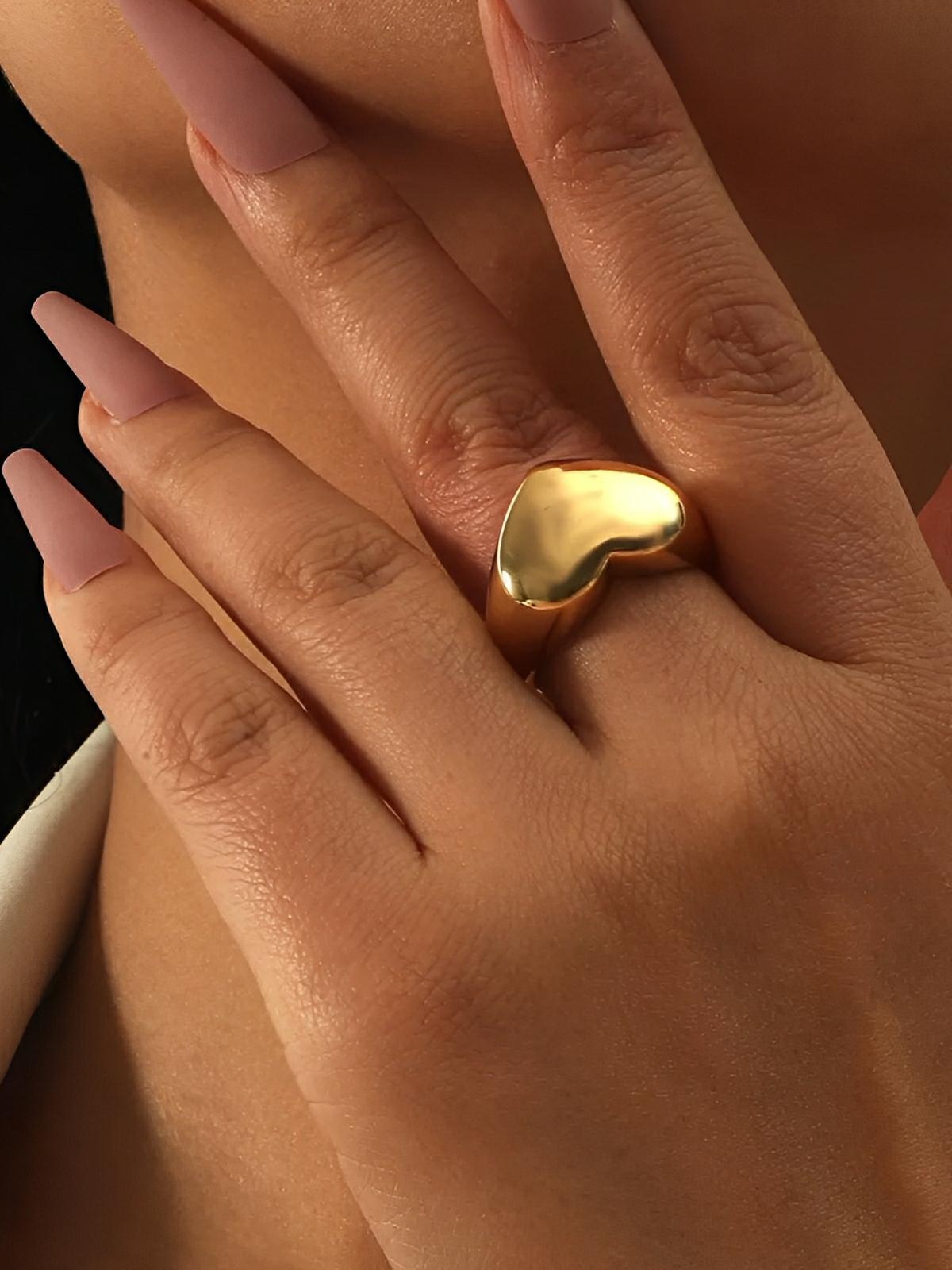 Bague cœur femme, acier inoxydable 18K, anneau amour, bijou minimaliste, bague résistante eau, modèle Imane - Bague - Or XS