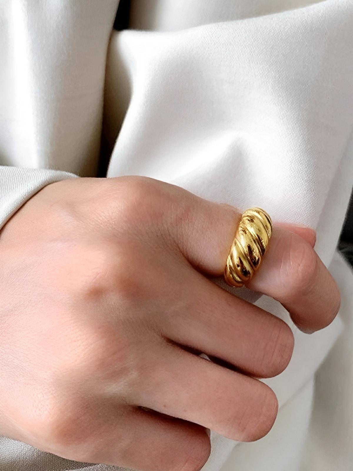 Bague couple géométrique, acier inoxydable, plaqué or, style unisexe, tendance moderne, modèle Huyen - Bague - Or XXS