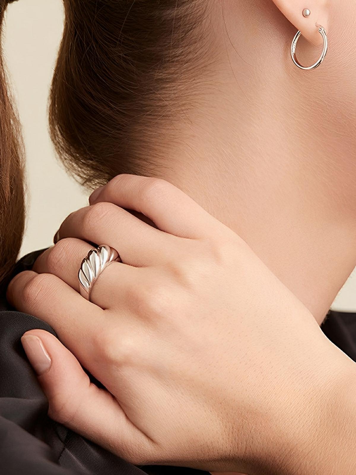 Bague couple géométrique, acier inoxydable, plaqué or, style unisexe, tendance moderne, modèle Huyen - Bague - Argent XXS