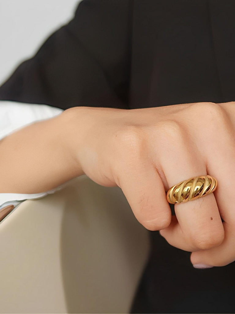 Bague couple géométrique, acier inoxydable, plaqué or, style unisexe, tendance moderne, modèle Huyen - Bague - Or XXS