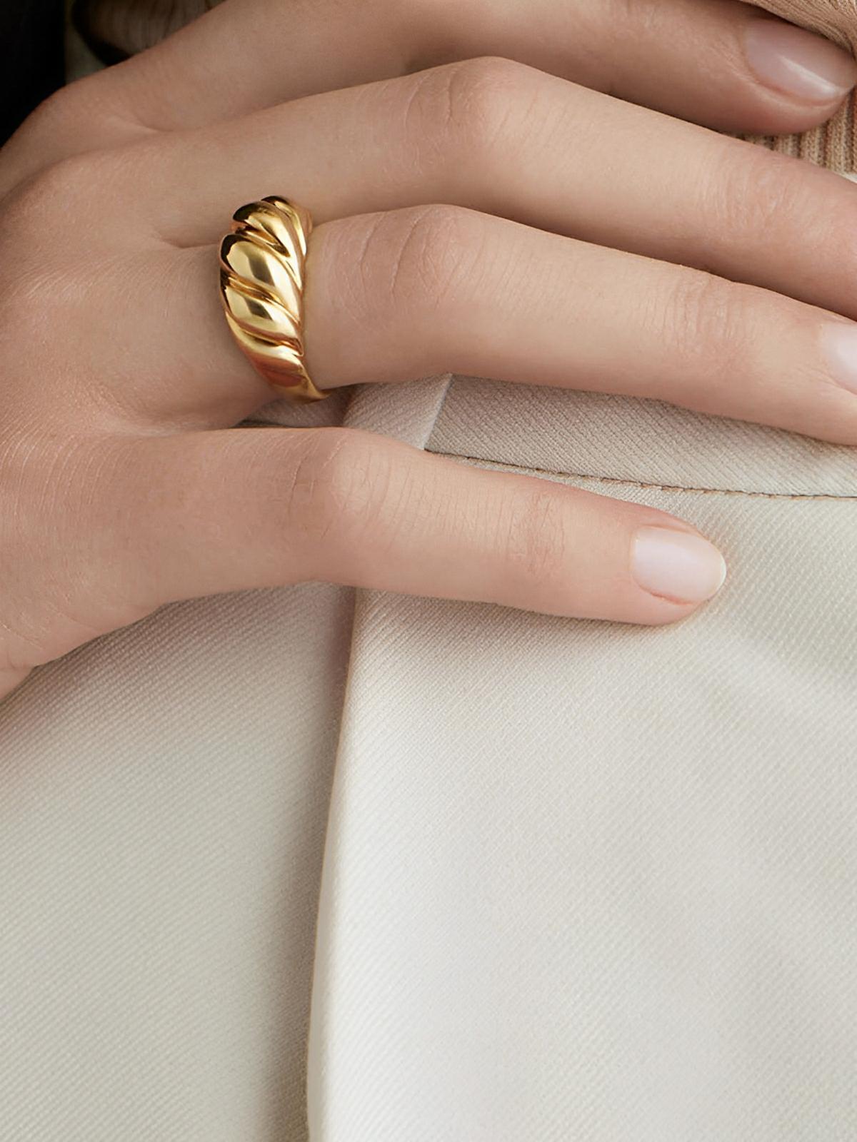 Bague couple géométrique, acier inoxydable, plaqué or, style unisexe, tendance moderne, modèle Huyen - Bague - Or XXS