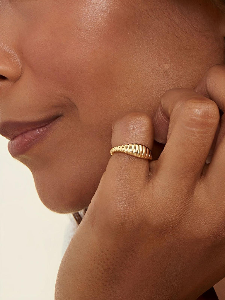 Bague couple moderne, design géométrique, acier inoxydable doré, ajustée, style minimaliste, modèle Helie - Bague - Or XXS