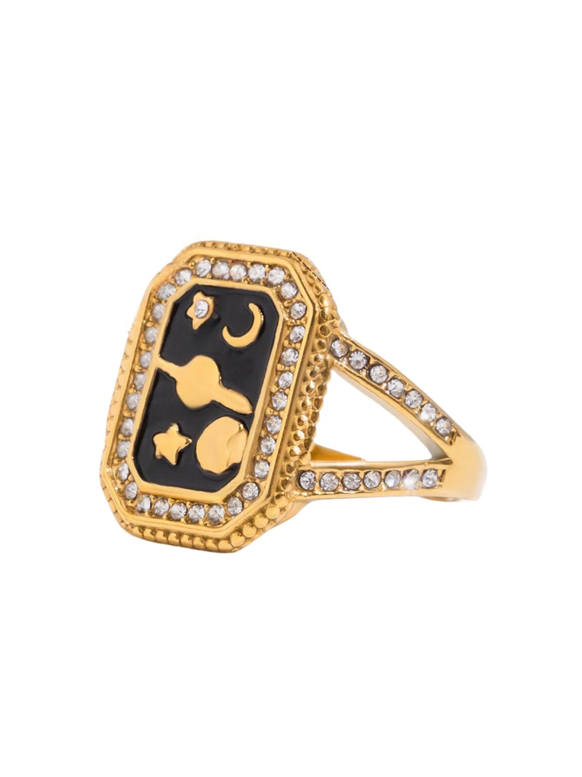 Bague dorée colorée, motif cœur, soleil, cactus, strass scintillants, palmier, sunshine, acier inoxydable, modèle Éponie - Bague - Style 5