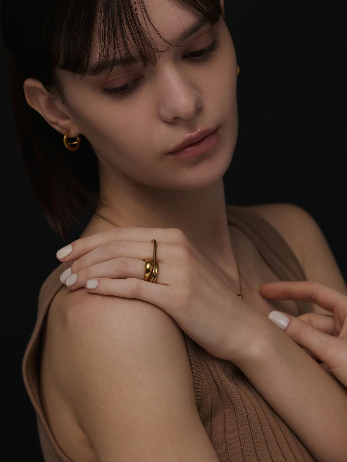 Bague double doigt croix, acier inoxydable, or 18 carats, géométrique femme, modèle Lexie - Bague - Or XXS