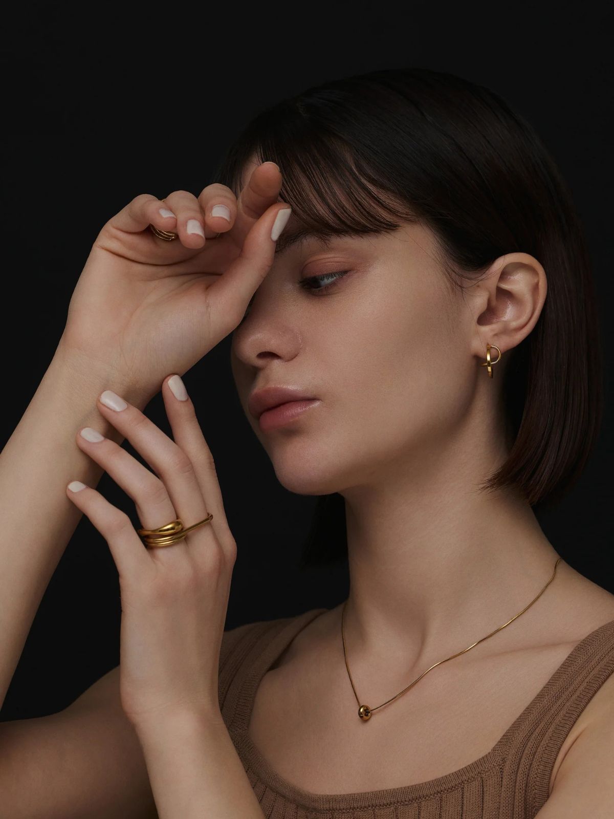 Bague double doigt croix, acier inoxydable, or 18 carats, géométrique femme, modèle Lexie - Bague - Or XXS