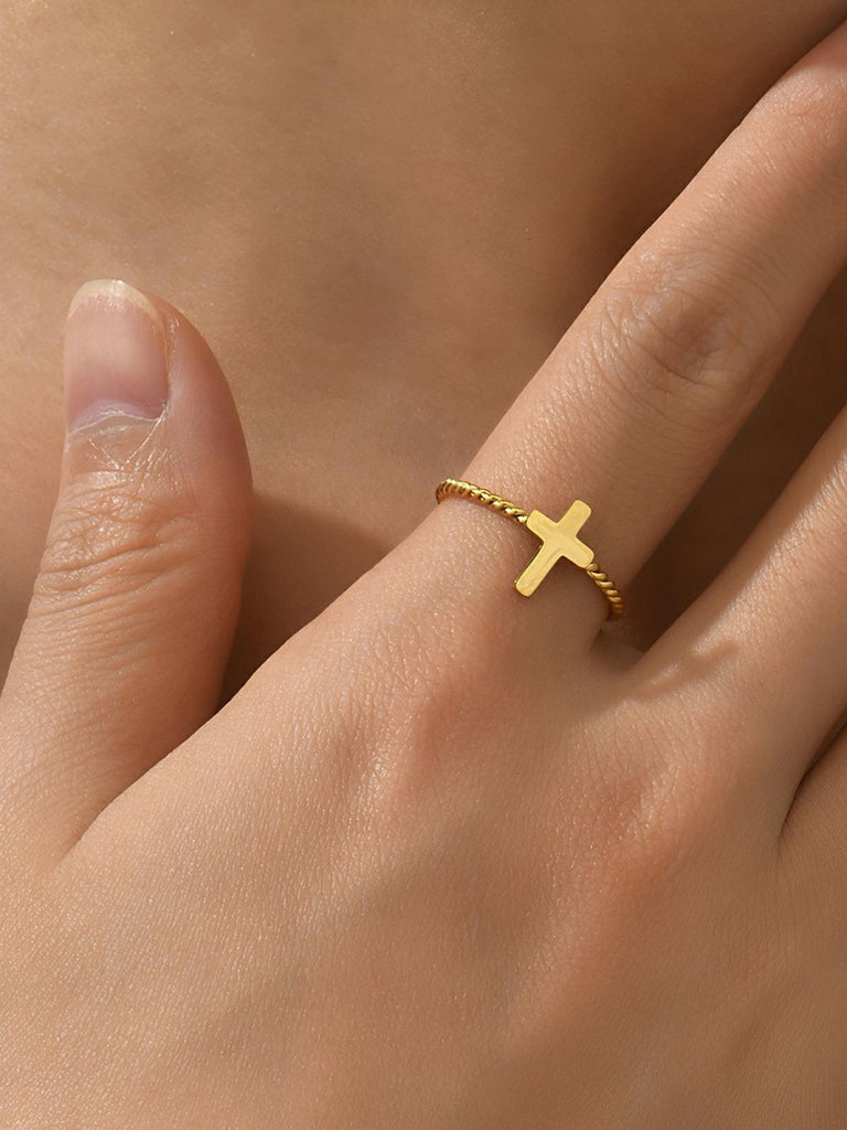 Bague en acier inoxydable or, bague géométrique femme, bague tendance légère, anneau design minimaliste, accessoire mode quotidien, modèle Kathaline - Bague - Or S