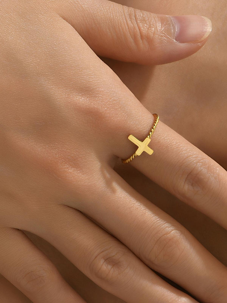 Bague en acier inoxydable or, bague géométrique femme, bague tendance légère, anneau design minimaliste, accessoire mode quotidien, modèle Kathaline - Bague - Or S
