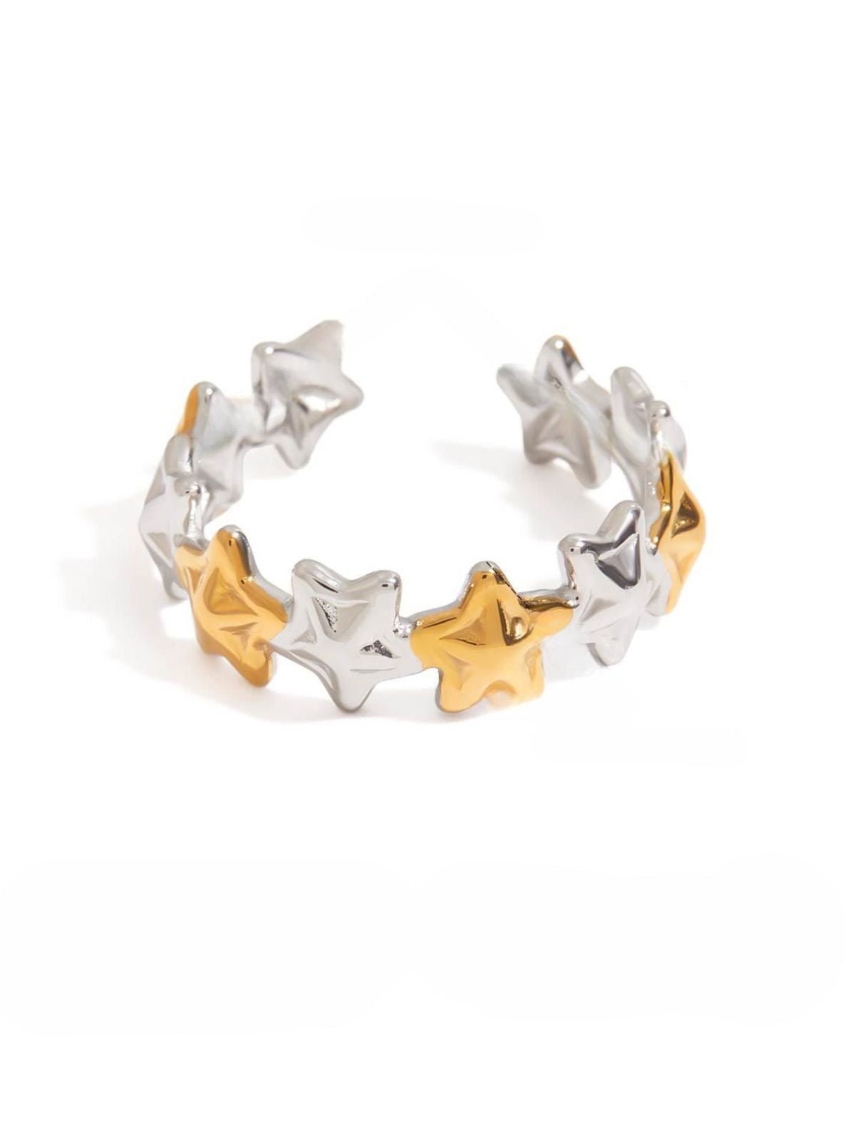 Bague étoile, anneau ouvert, ajustable, doré, argenté, acier inoxydable, style ins, modèle Garcia - Bague - Or et argent