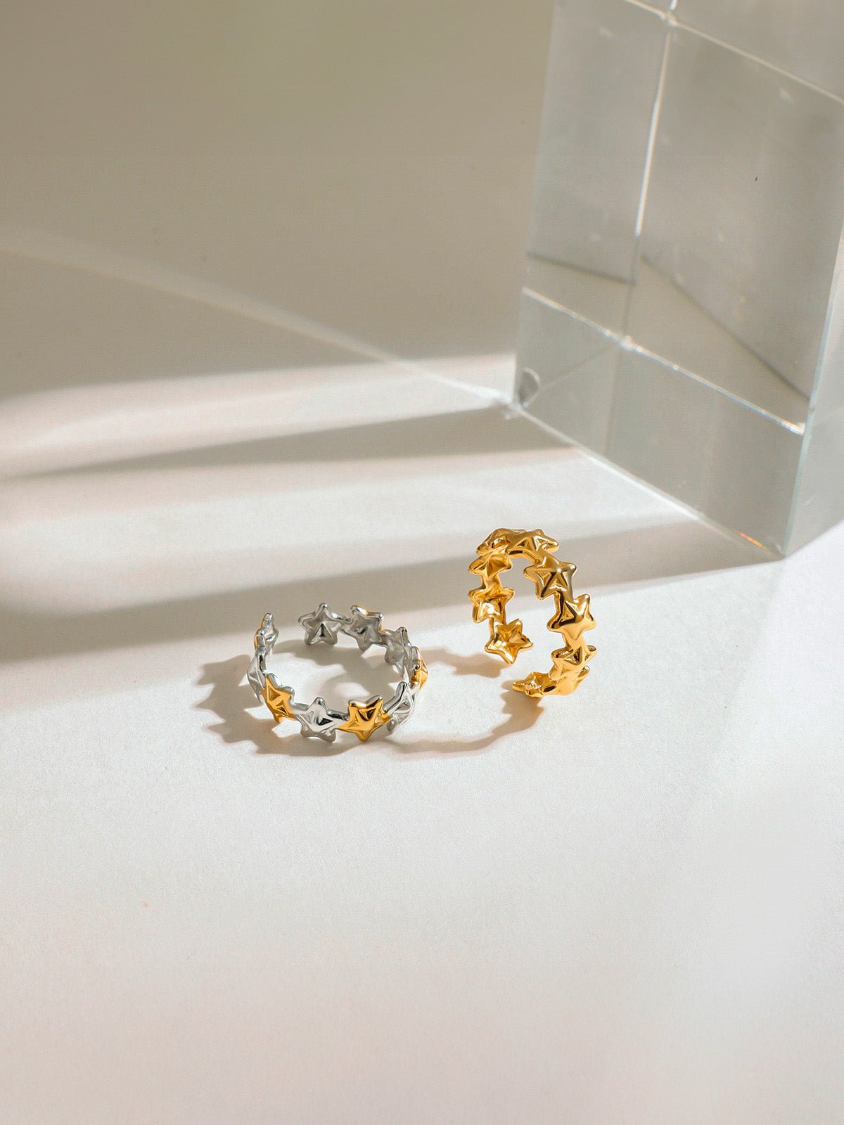 Bague étoile, anneau ouvert, ajustable, doré, argenté, acier inoxydable, style ins, modèle Garcia - Bague - Or
