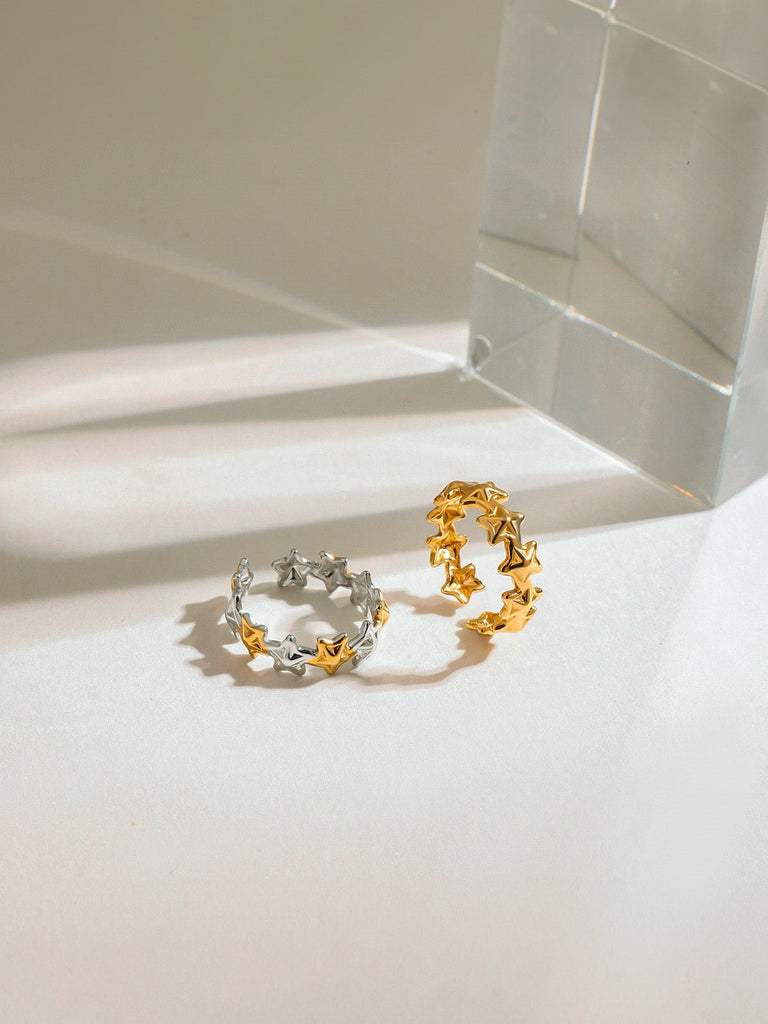 Bague étoile, anneau ouvert, ajustable, doré, argenté, acier inoxydable, style ins, modèle Garcia - Bague - Or