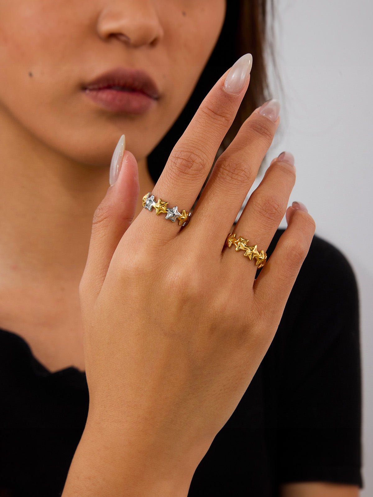 Bague étoile, anneau ouvert, ajustable, doré, argenté, acier inoxydable, style ins, modèle Garcia - Bague - Or