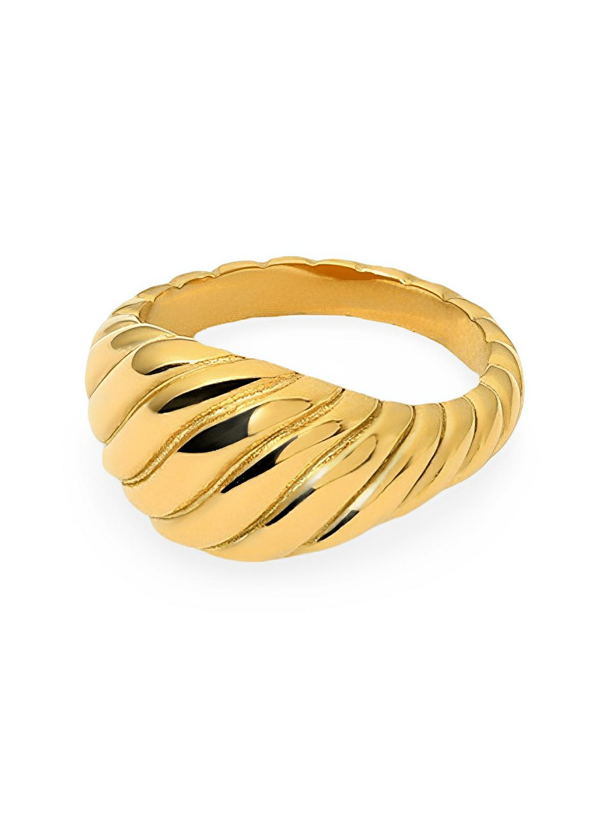 Bague femme acier inoxydable or 18K, style géométrique ondulé, bijoux tendance, mode urbaine, multi tailles, modèle Jorelle - Bague - Or XXS