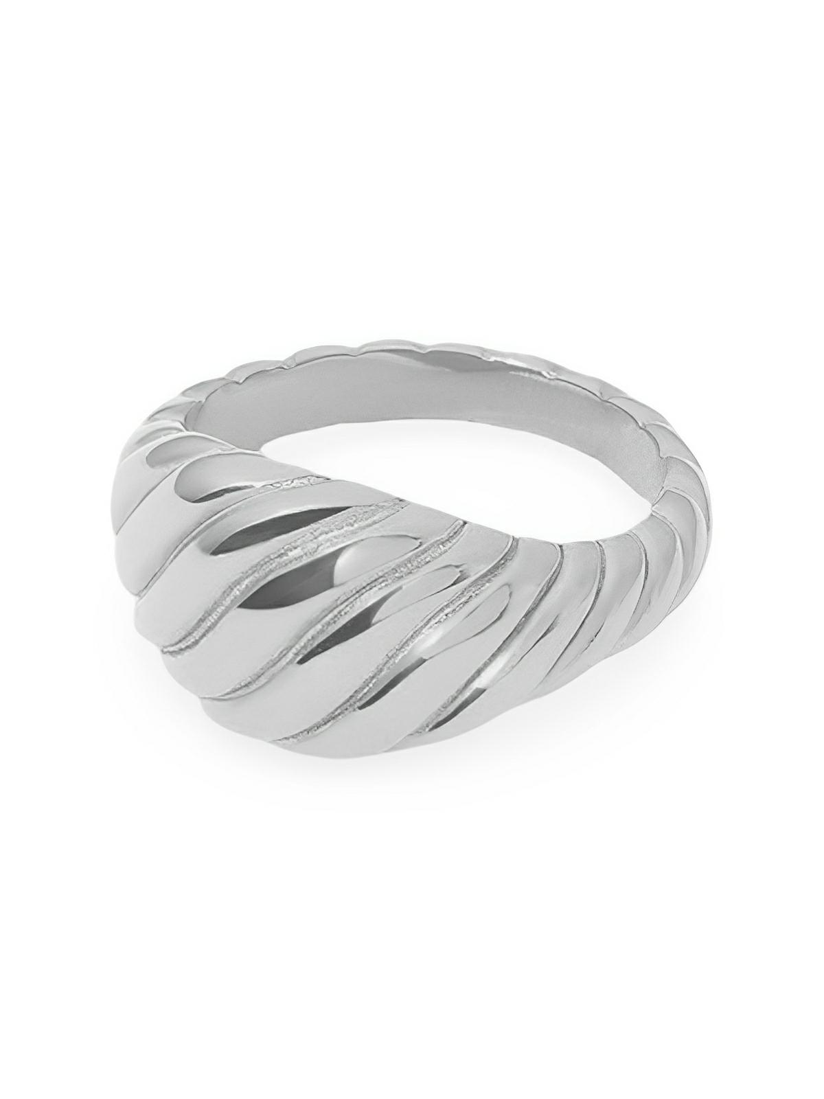 Bague femme acier inoxydable or 18K, style géométrique ondulé, bijoux tendance, mode urbaine, multi tailles, modèle Jorelle - Bague - Argent XXS