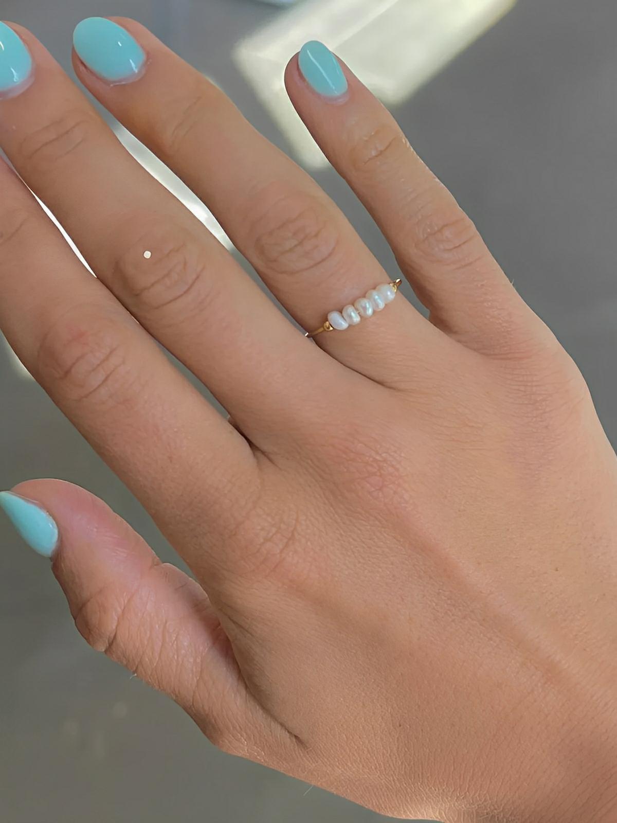 Bague femme acier inoxydable, perle baroque naturelle, anneau ajustable, bijoux acier titane, style luxe léger, modèle Ilyana - Bague - Or XXS