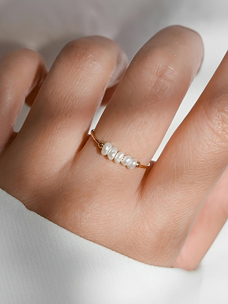 Bague femme acier inoxydable, perle baroque naturelle, anneau ajustable, bijoux acier titane, style luxe léger, modèle Ilyana - Bague - Or XXS