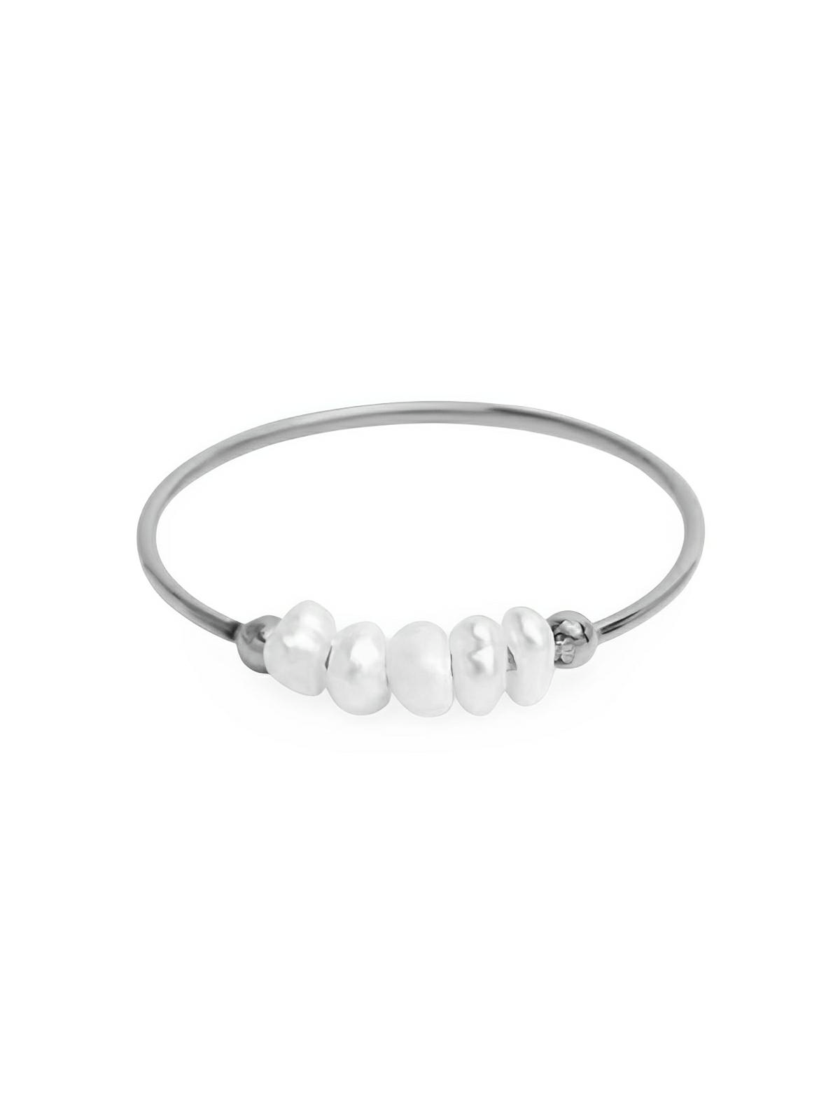 Bague femme acier inoxydable, perle baroque naturelle, anneau ajustable, bijoux acier titane, style luxe léger, modèle Ilyana - Bague - Argent XXS