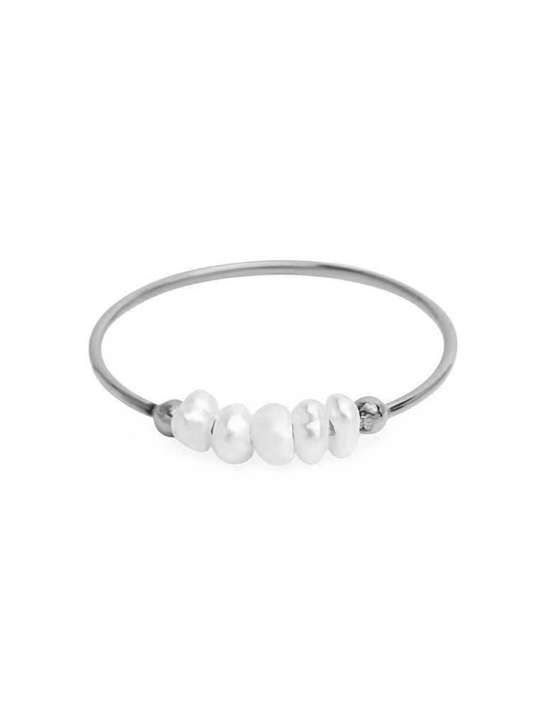 Bague femme acier inoxydable, perle baroque naturelle, anneau ajustable, bijoux acier titane, style luxe léger, modèle Ilyana - Bague - Argent XXS