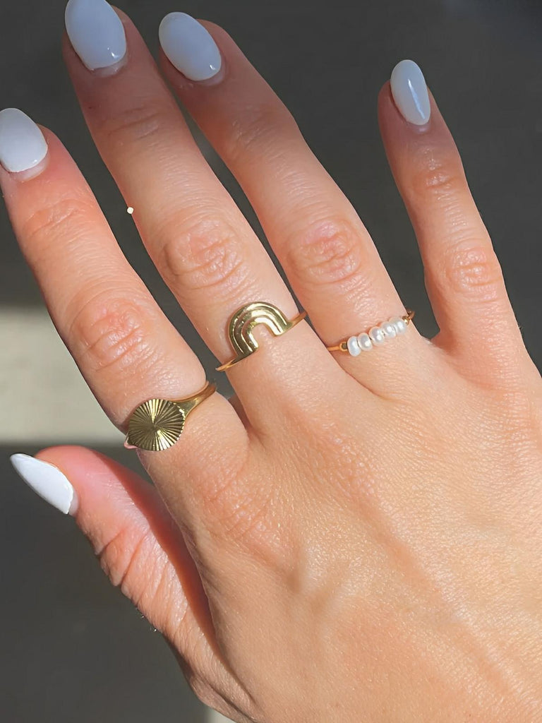 Bague femme acier inoxydable, perle baroque naturelle, anneau ajustable, bijoux acier titane, style luxe léger, modèle Ilyana - Bague - Or XXS