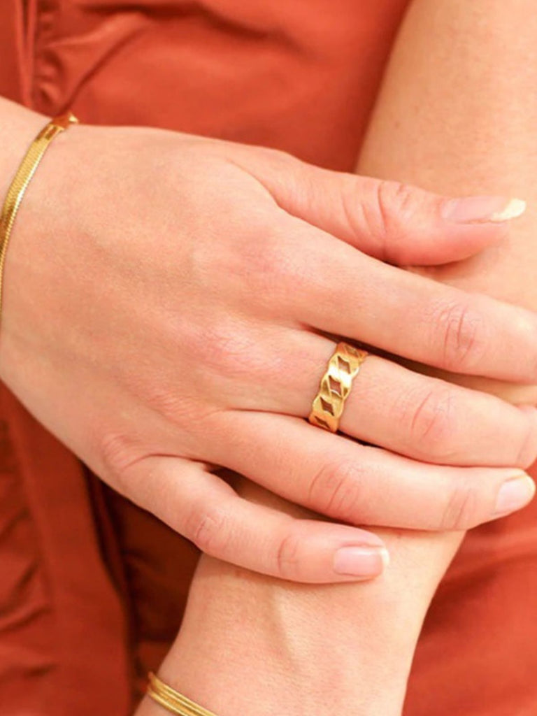 Bague femme creuse, acier inoxydable or, style géométrique, design ondulé, anneau tendance, modèle Honroe - Bague - Or XXS