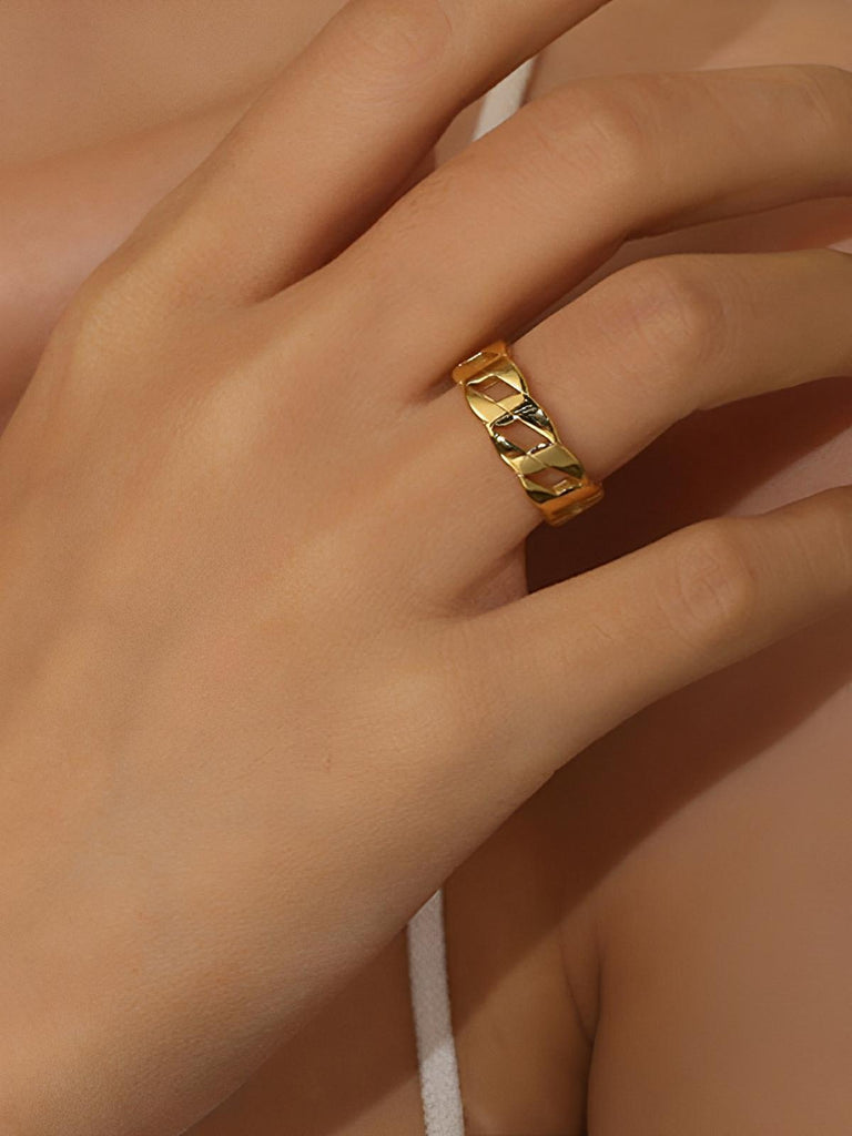 Bague femme creuse, acier inoxydable or, style géométrique, design ondulé, anneau tendance, modèle Honroe - Bague - Or XXS
