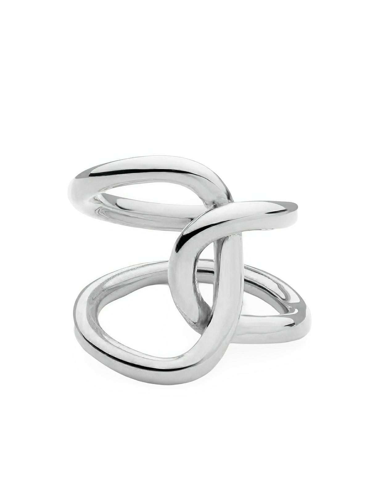 Bague femme double C nouée ouverte ajustable, acier inoxydable, plaqué or 18K, style minimaliste, tendance moderne, modèle Isra - Bague - Argent XXXS