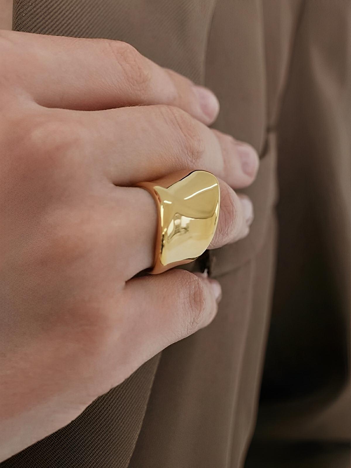 Bague femme or 18K, bague irrégulière acier inoxydable, bague minimaliste luxe, anneau géométrique tendance, bague lisse brillante, modèle Kelya - Bague - Or XS