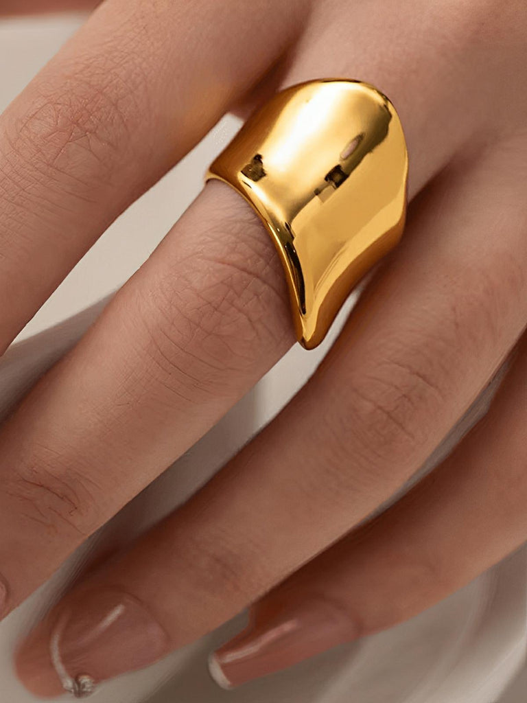 Bague femme or 18K, bague irrégulière acier inoxydable, bague minimaliste luxe, anneau géométrique tendance, bague lisse brillante, modèle Kelya - Bague - Or XS