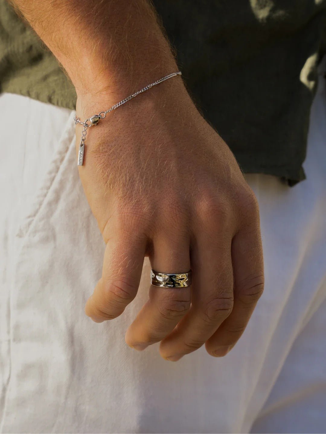 Bague homme design ouvert, en acier inoxydable, effet relief, style géométrique, ajustable, modèle Lorus - Bague - Argent XS