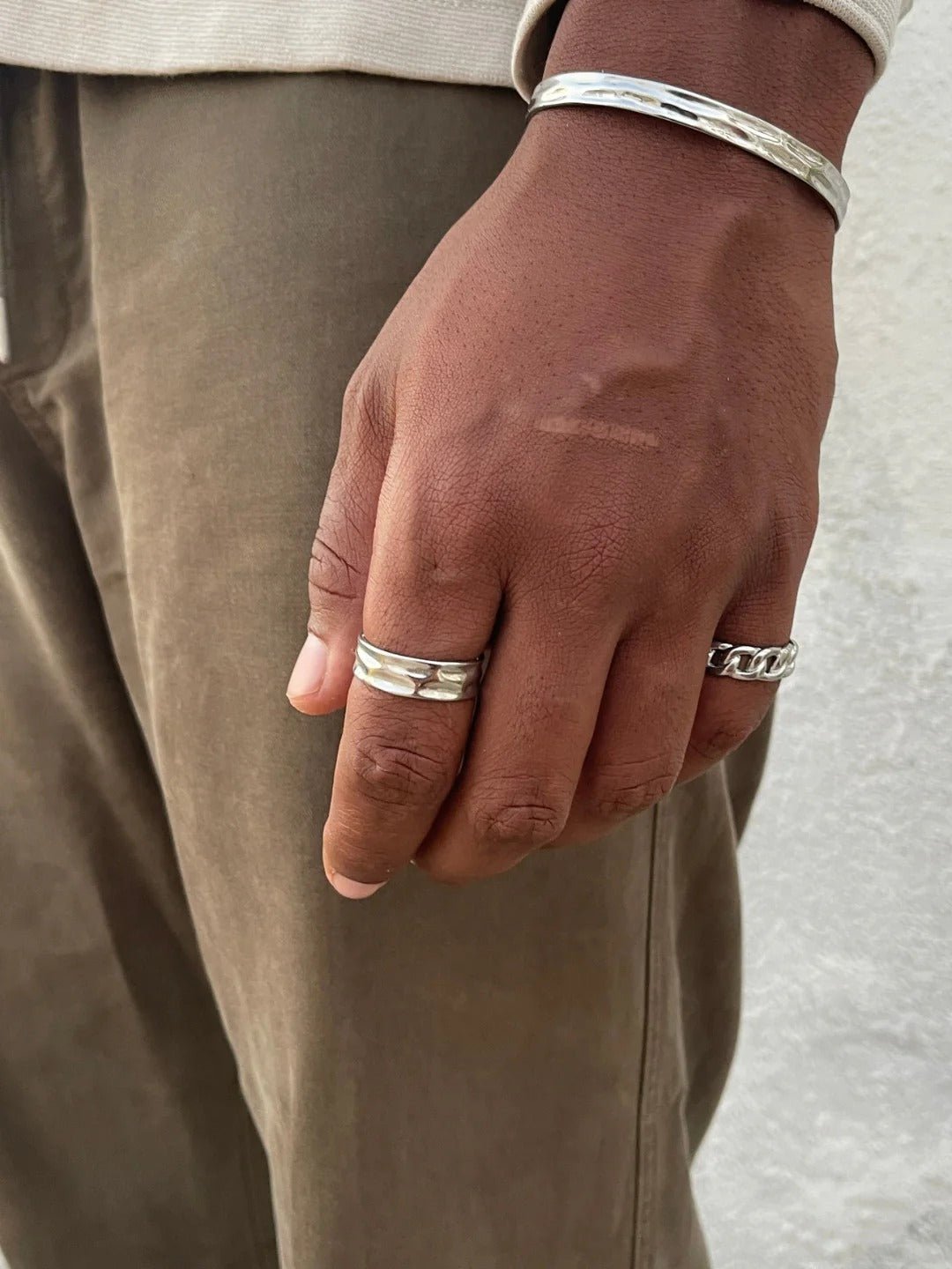 Bague homme design ouvert, en acier inoxydable, effet relief, style géométrique, ajustable, modèle Lorus - Bague - Argent XS