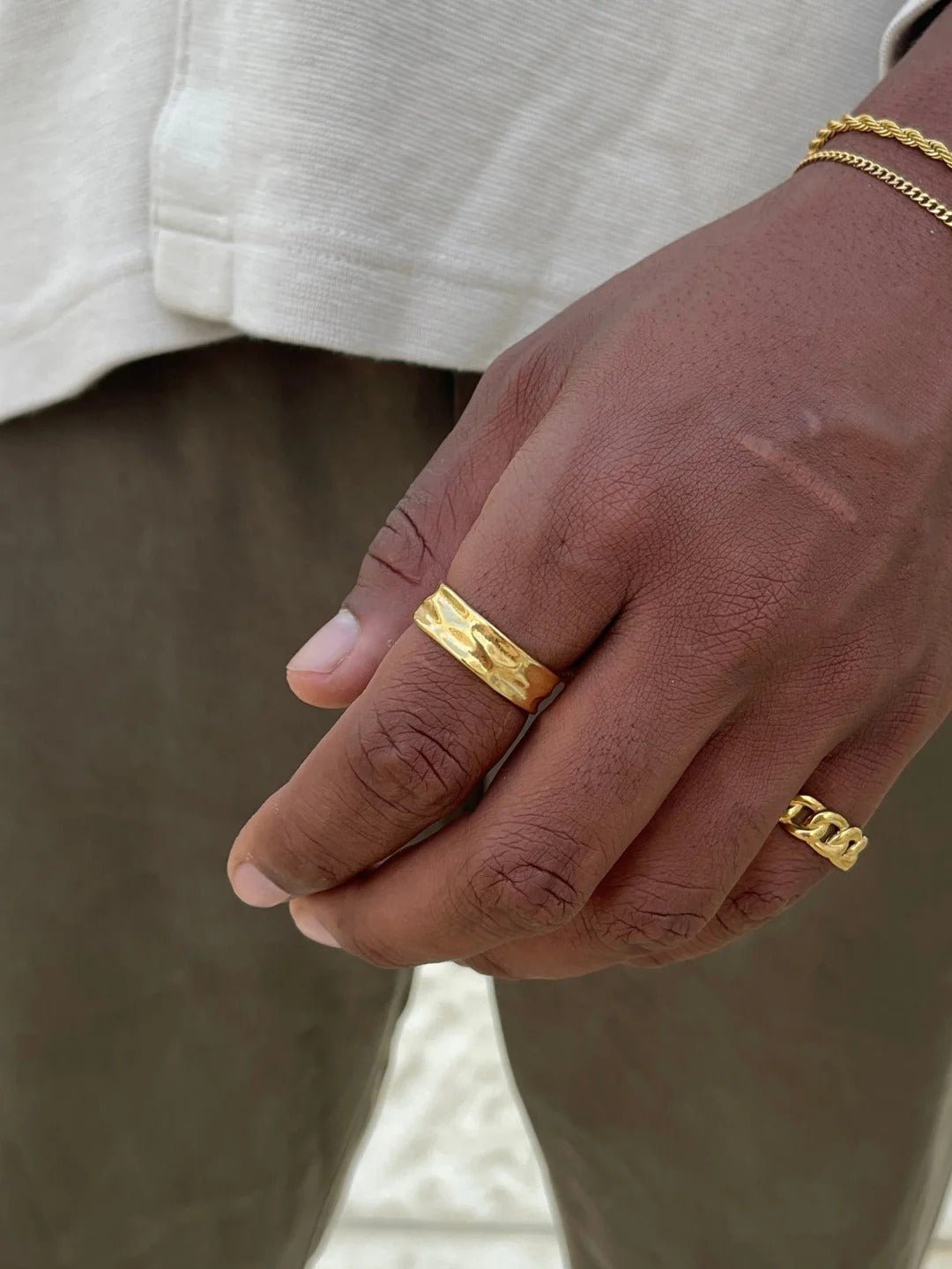 Bague homme design ouvert, en acier inoxydable, effet relief, style géométrique, ajustable, modèle Lorus - Bague - Or XS