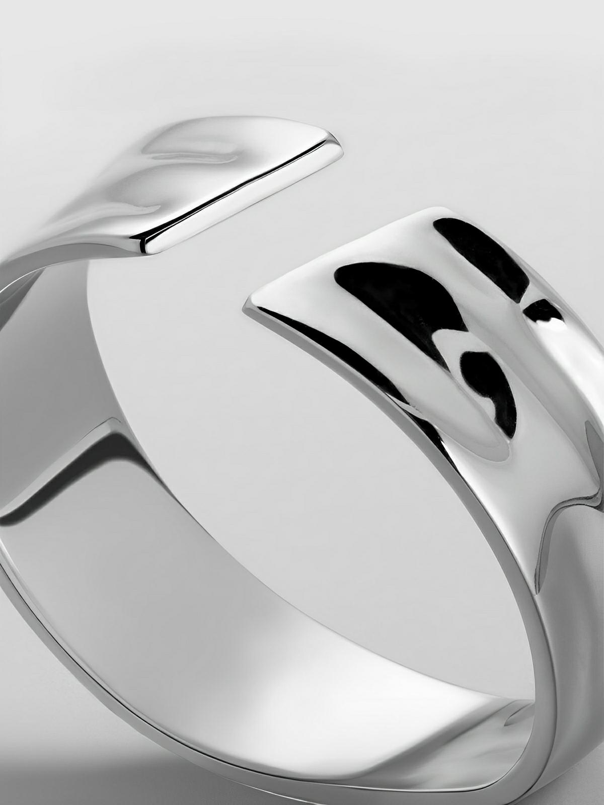 Bague homme design ouvert, en acier inoxydable, effet relief, style géométrique, ajustable, modèle Lorus - Bague - Argent XS