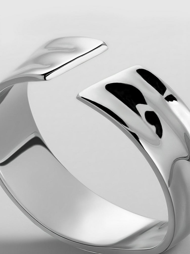 Bague homme design ouvert, en acier inoxydable, effet relief, style géométrique, ajustable, modèle Lorus - Bague - Argent XS
