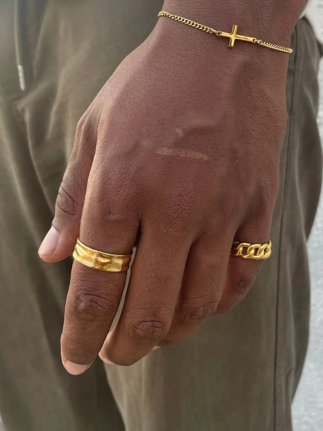 Bague homme design ouvert, en acier inoxydable, effet relief, style géométrique, ajustable, modèle Lorus - Bague - Or XS